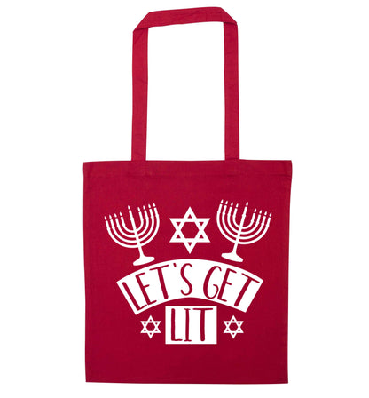 Let's get lit red tote bag