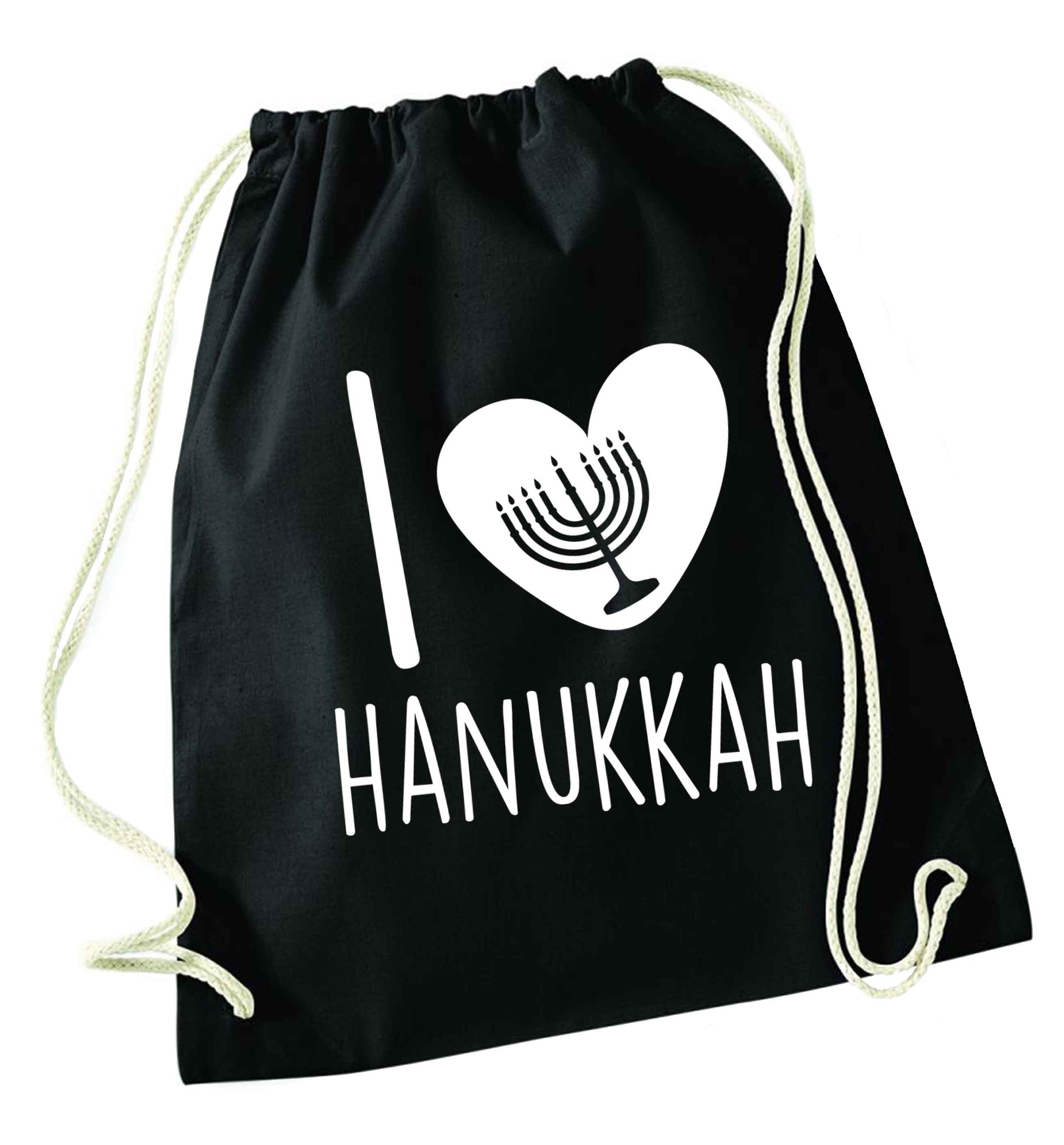 I love hanukkah black drawstring bag