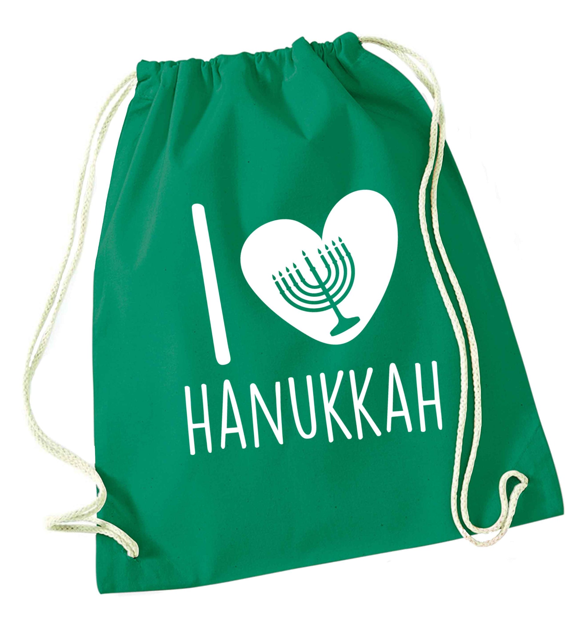 I love hanukkah green drawstring bag