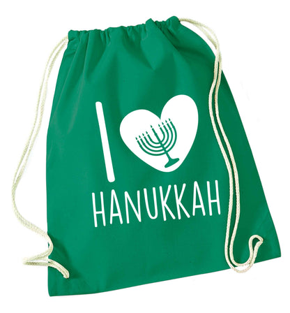 I love hanukkah green drawstring bag