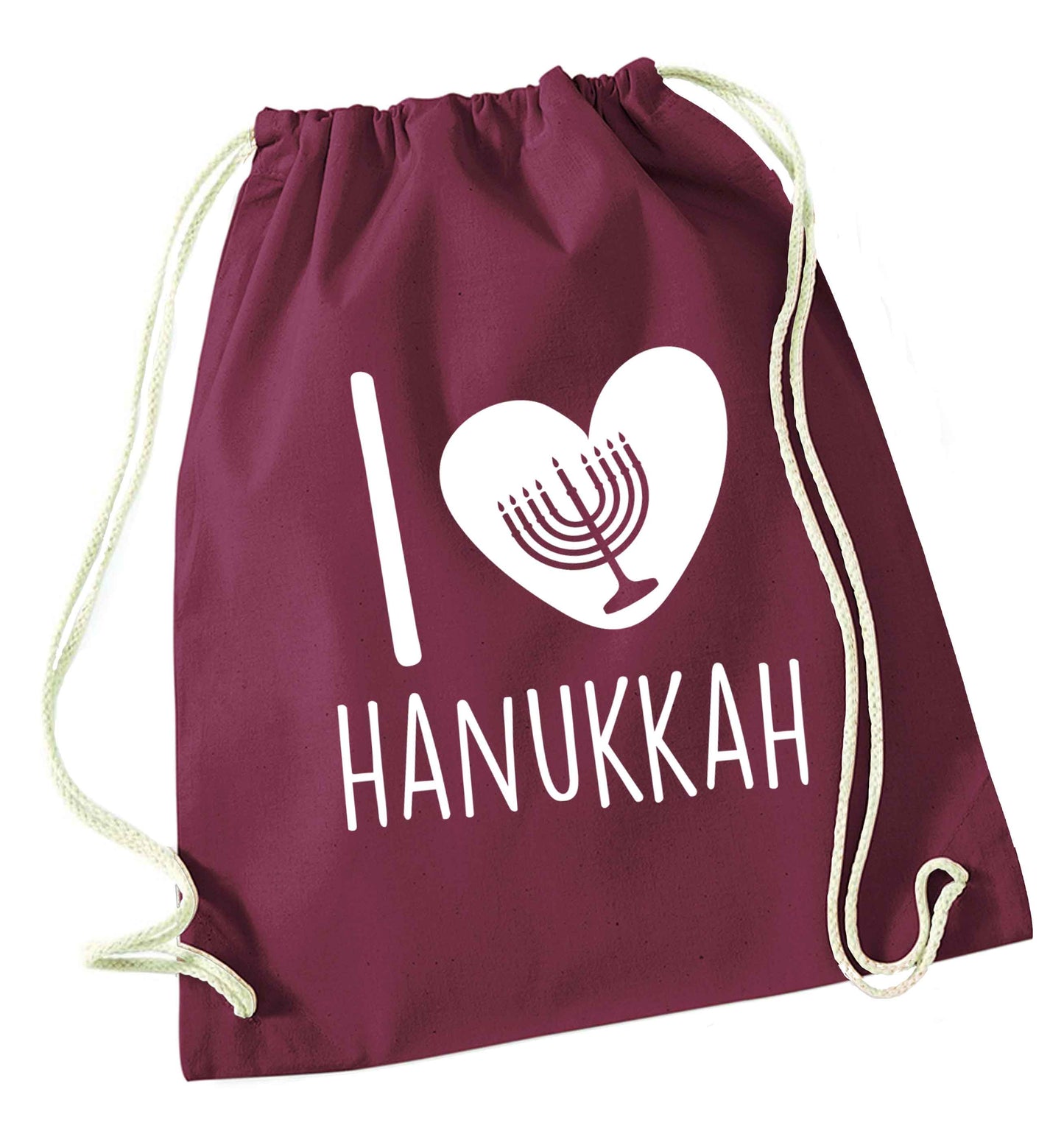 I love hanukkah maroon drawstring bag