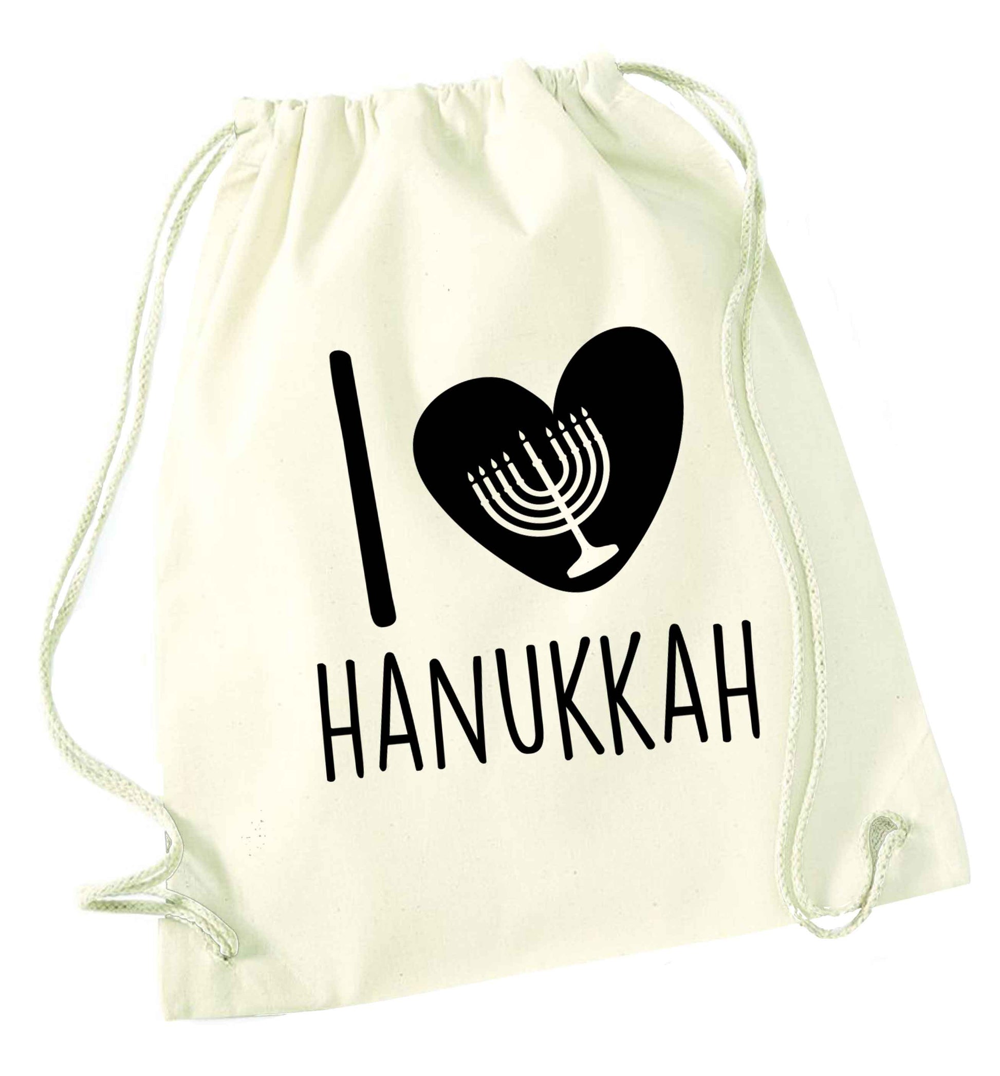 I love hanukkah natural drawstring bag