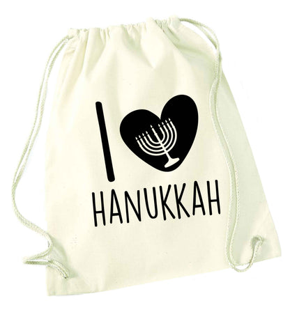I love hanukkah natural drawstring bag