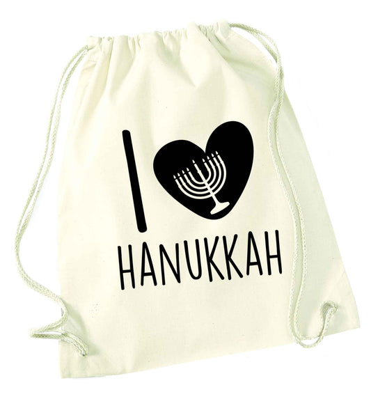 I love hanukkah natural drawstring bag