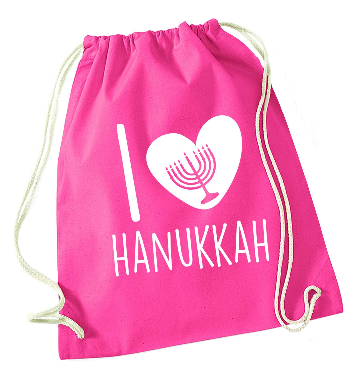 I love hanukkah pink drawstring bag