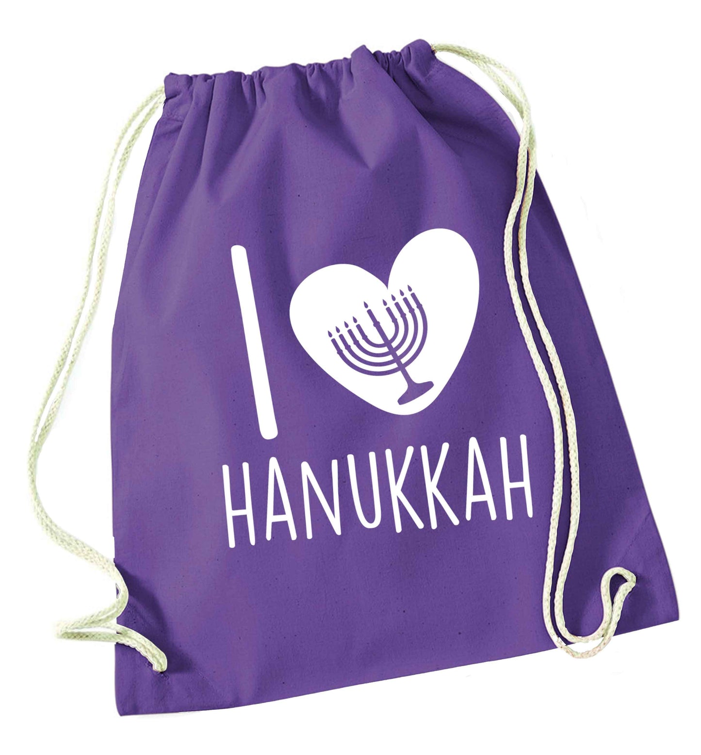 I love hanukkah purple drawstring bag