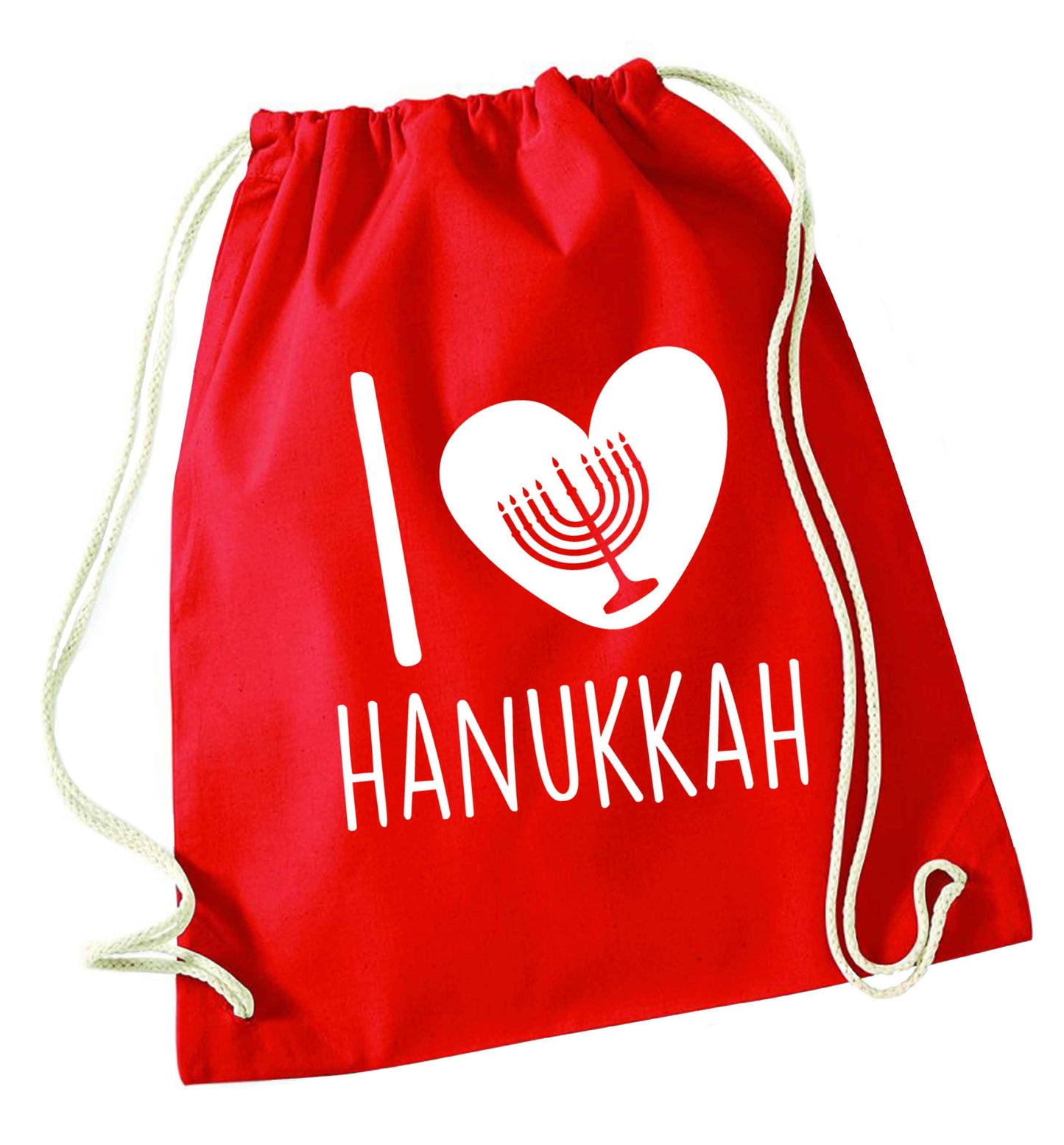I love hanukkah red drawstring bag 