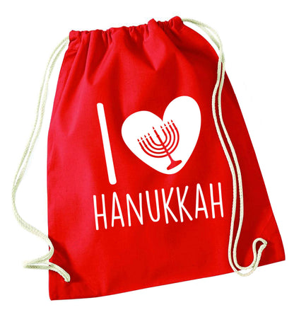 I love hanukkah red drawstring bag 