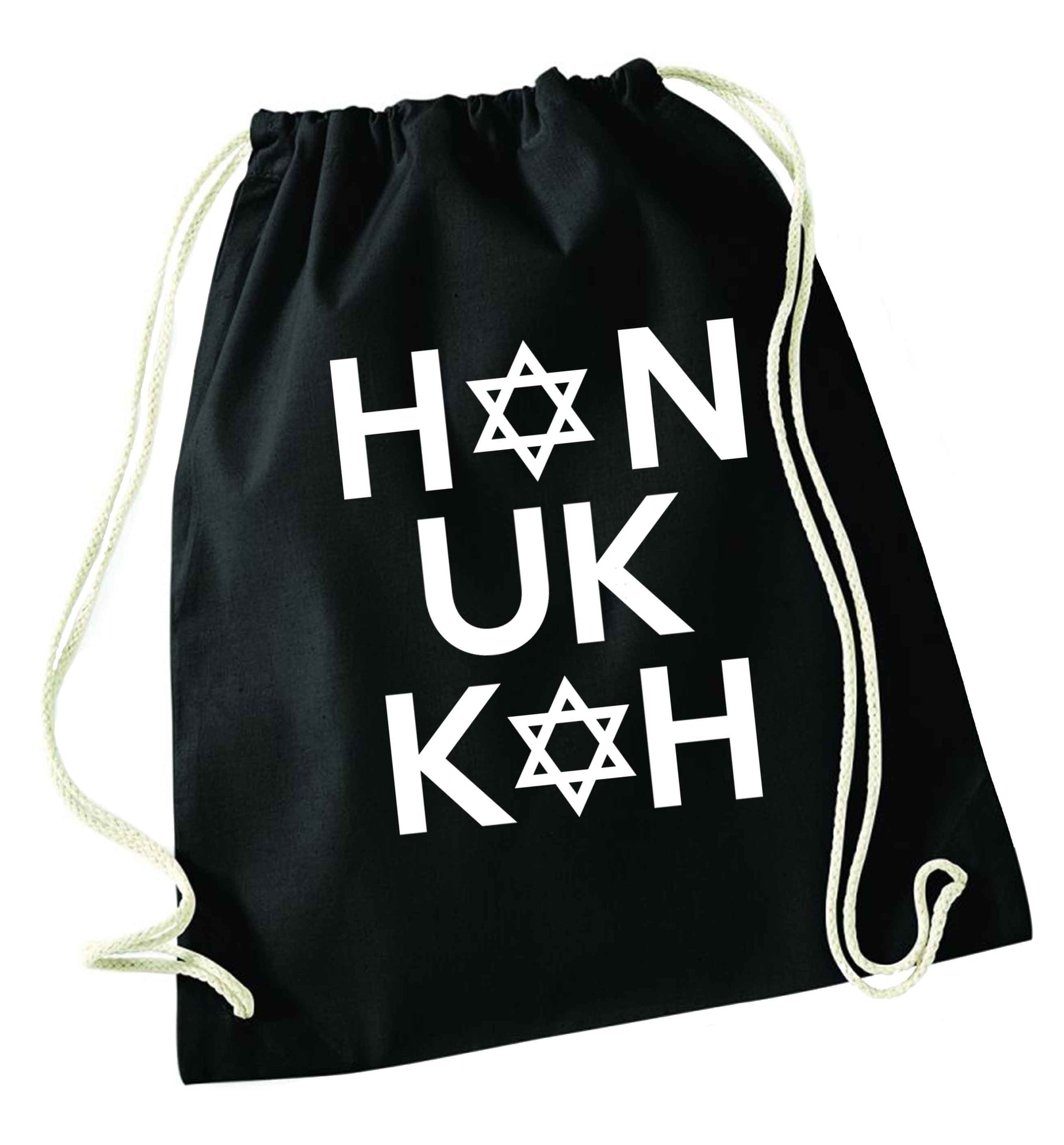 Han uk kah  Hanukkah star of david black drawstring bag