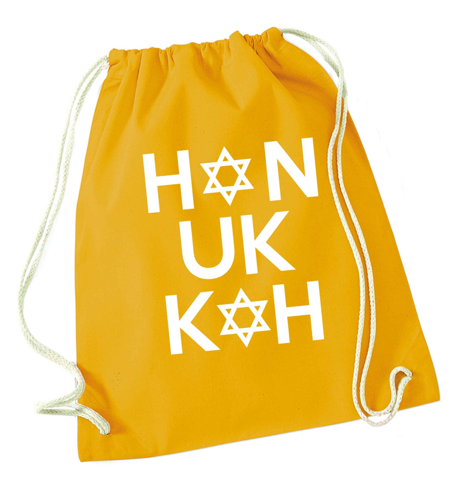 Han uk kah  Hanukkah star of david mustard drawstring bag