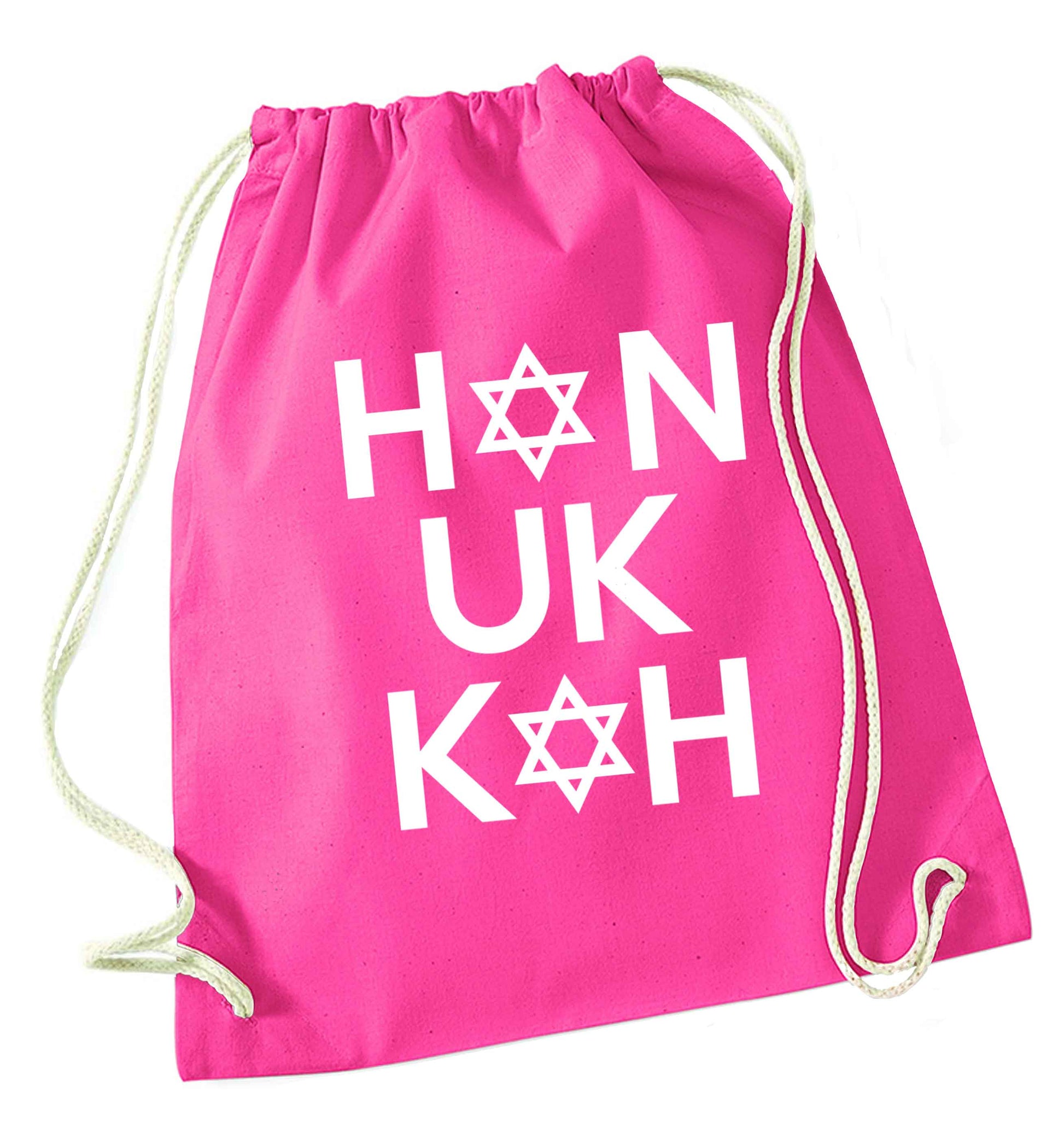 Han uk kah  Hanukkah star of david pink drawstring bag
