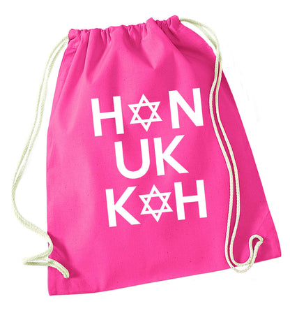 Han uk kah  Hanukkah star of david pink drawstring bag