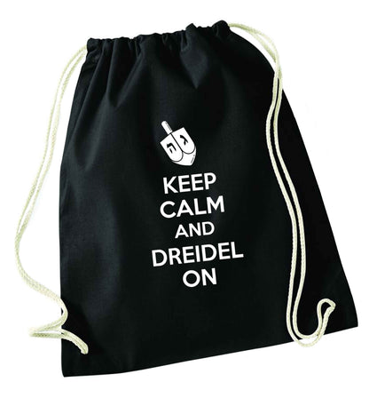Keep calm and dreidel on black drawstring bag