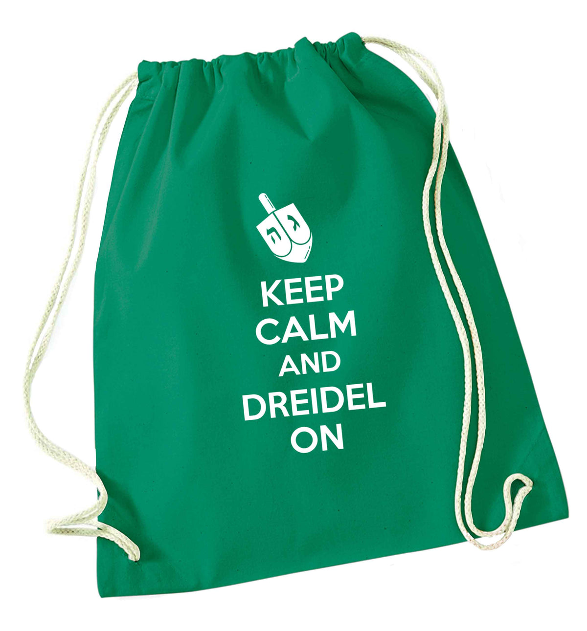 Keep calm and dreidel on green drawstring bag