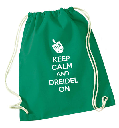 Keep calm and dreidel on green drawstring bag