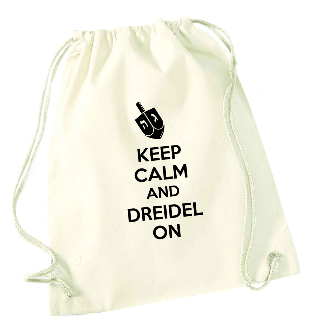 Keep calm and dreidel on natural drawstring bag