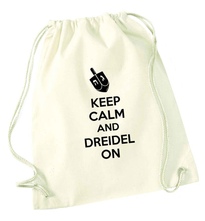 Keep calm and dreidel on natural drawstring bag