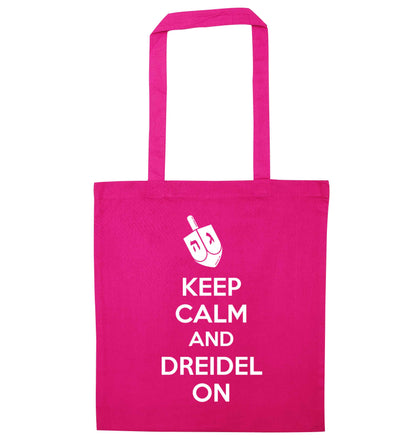 Keep calm and dreidel on pink tote bag