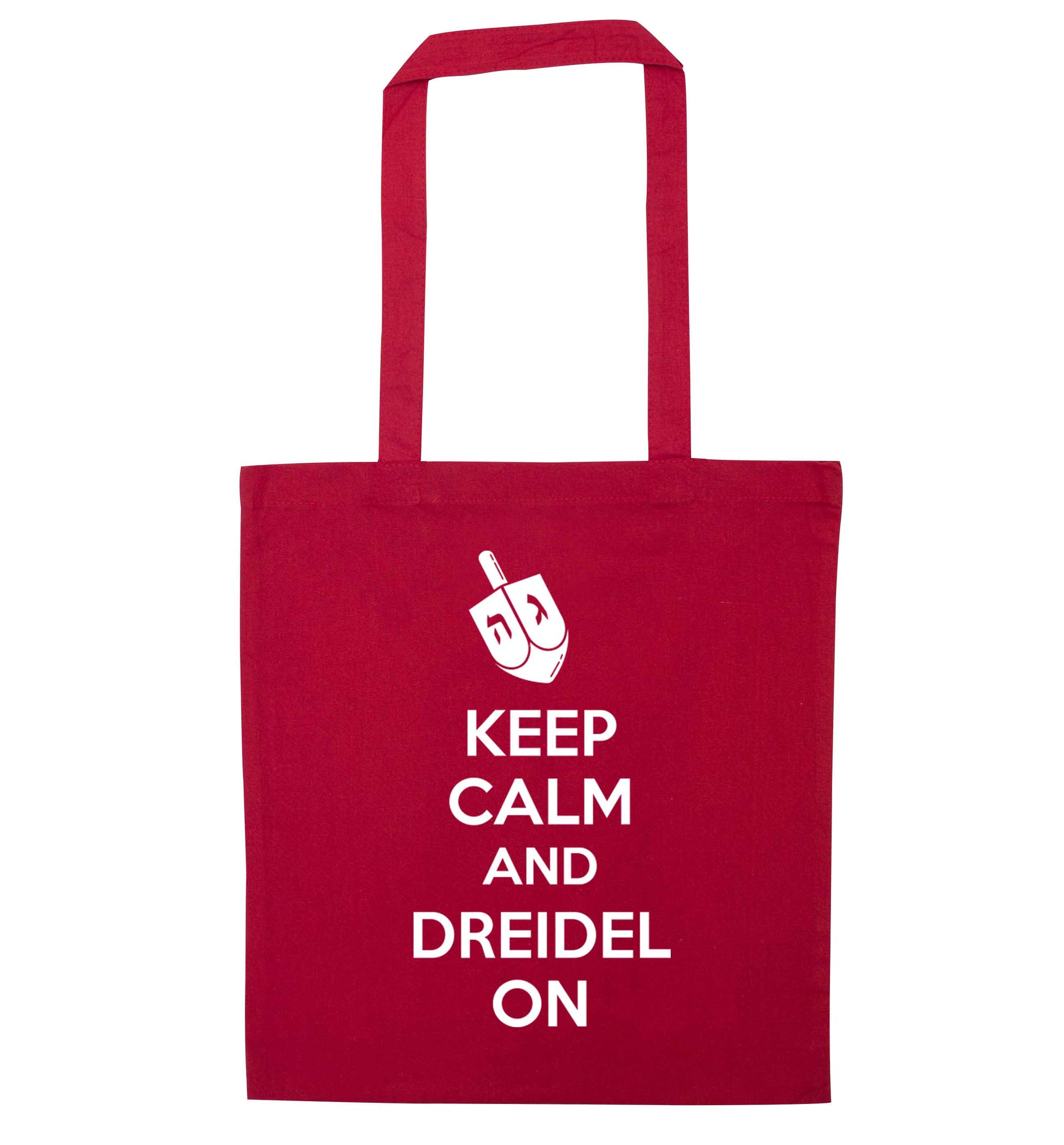 Keep calm and dreidel on red tote bag