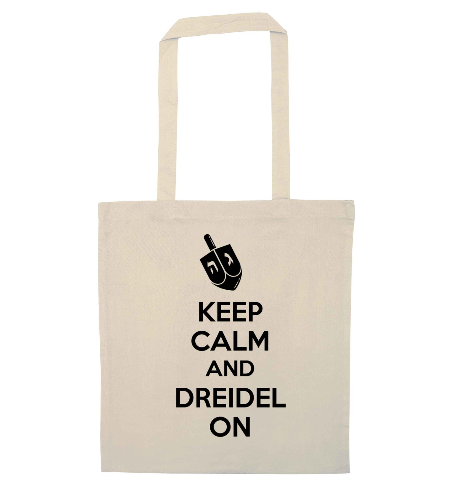 Keep calm and dreidel on natural tote bag