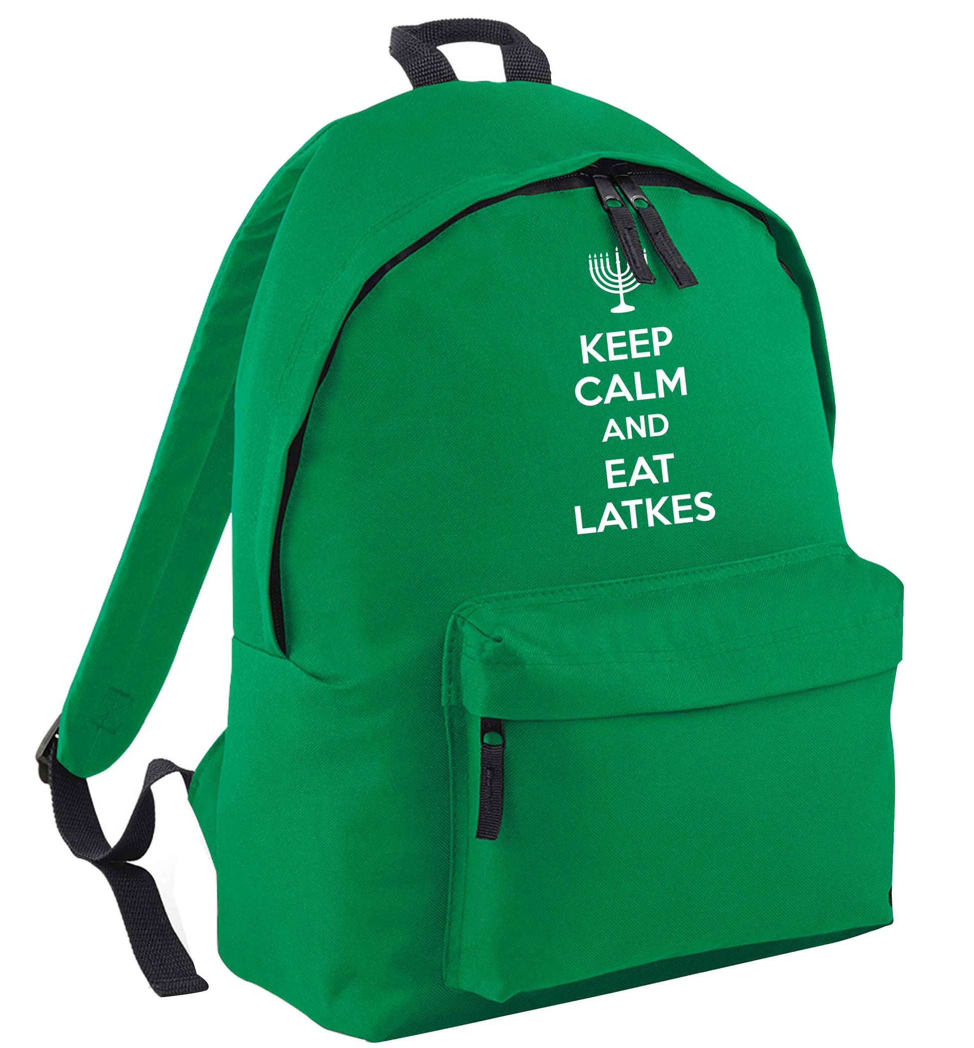 Keep calm and eat latkes green adults backpack