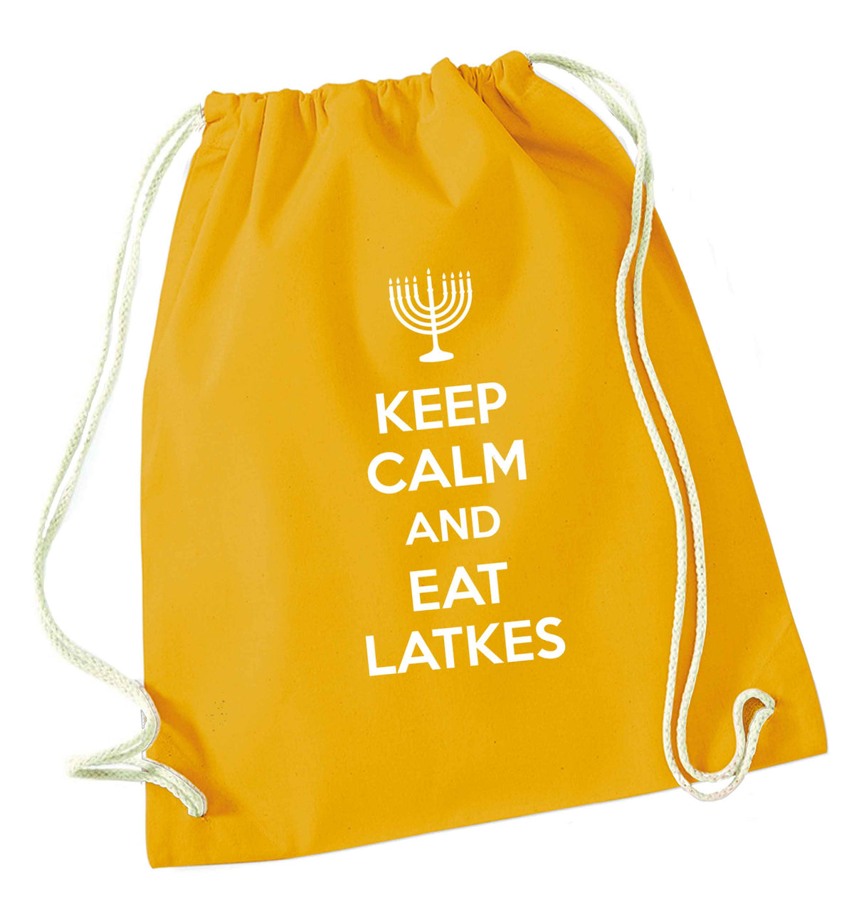Keep calm and eat latkes mustard drawstring bag