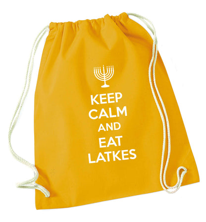 Keep calm and eat latkes mustard drawstring bag
