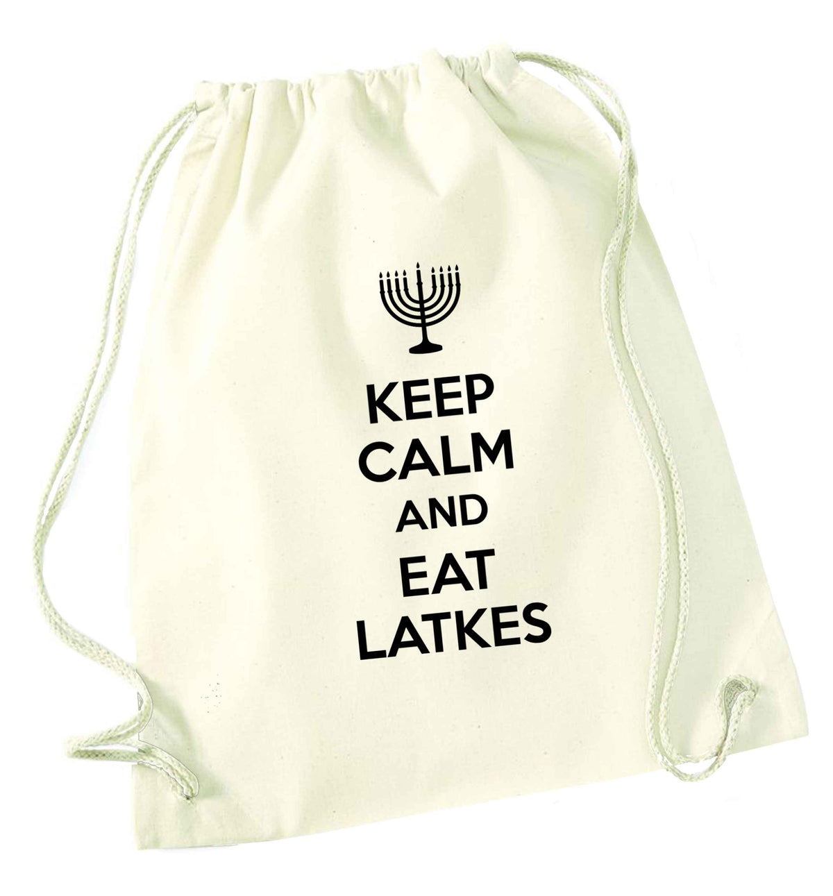 Keep calm and eat latkes natural drawstring bag