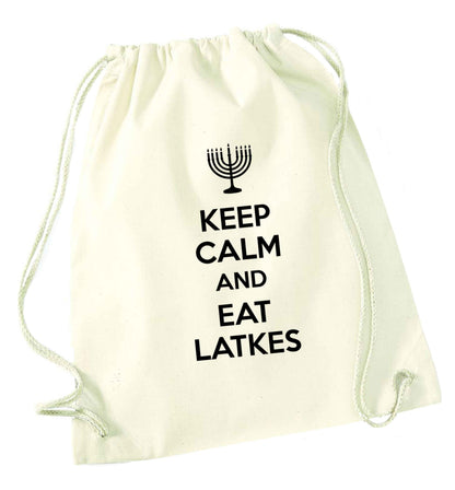 Keep calm and eat latkes natural drawstring bag