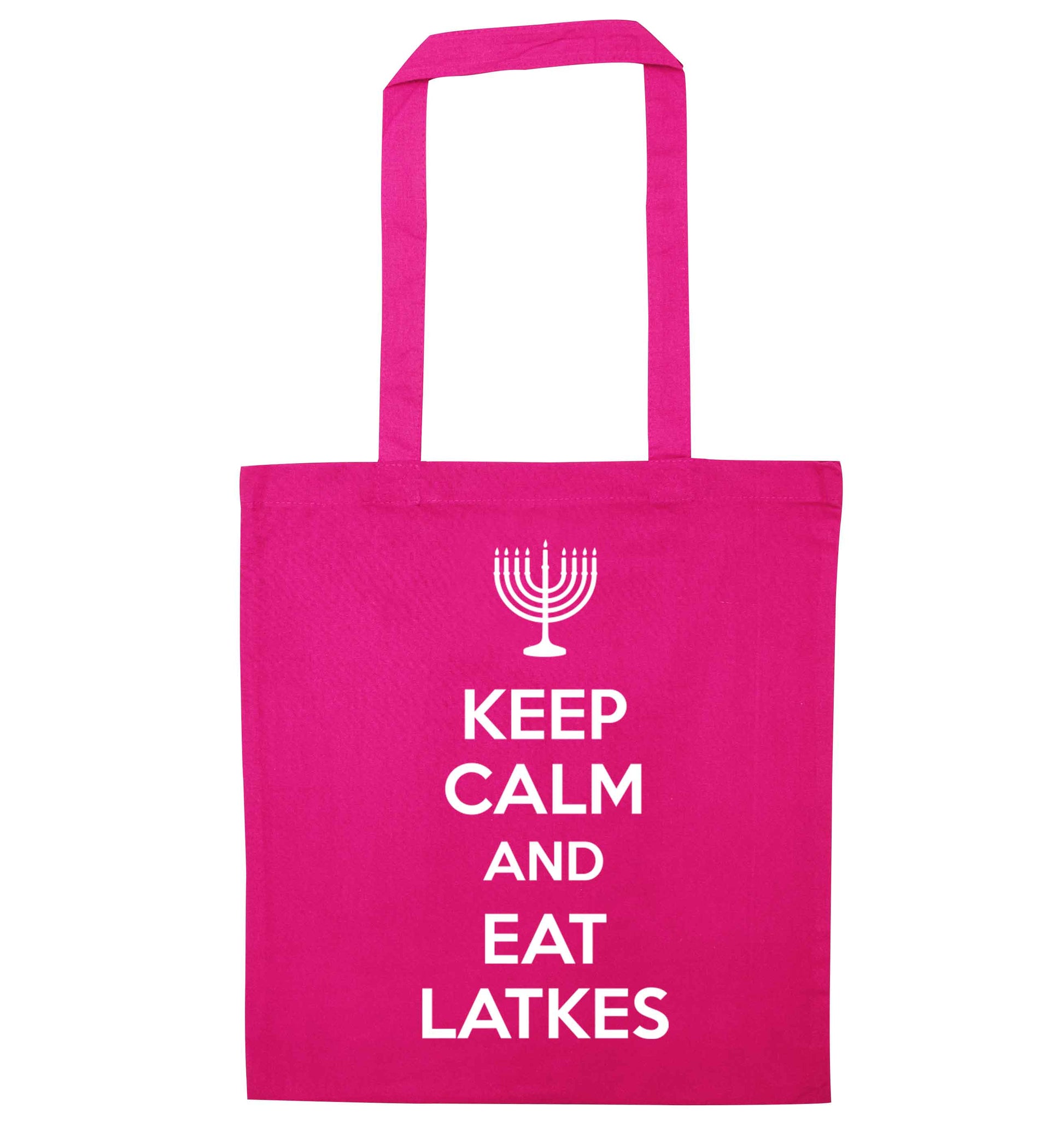 Keep calm and eat latkes pink tote bag