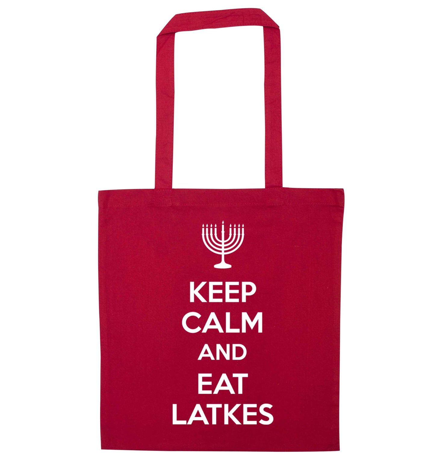 Keep calm and eat latkes red tote bag
