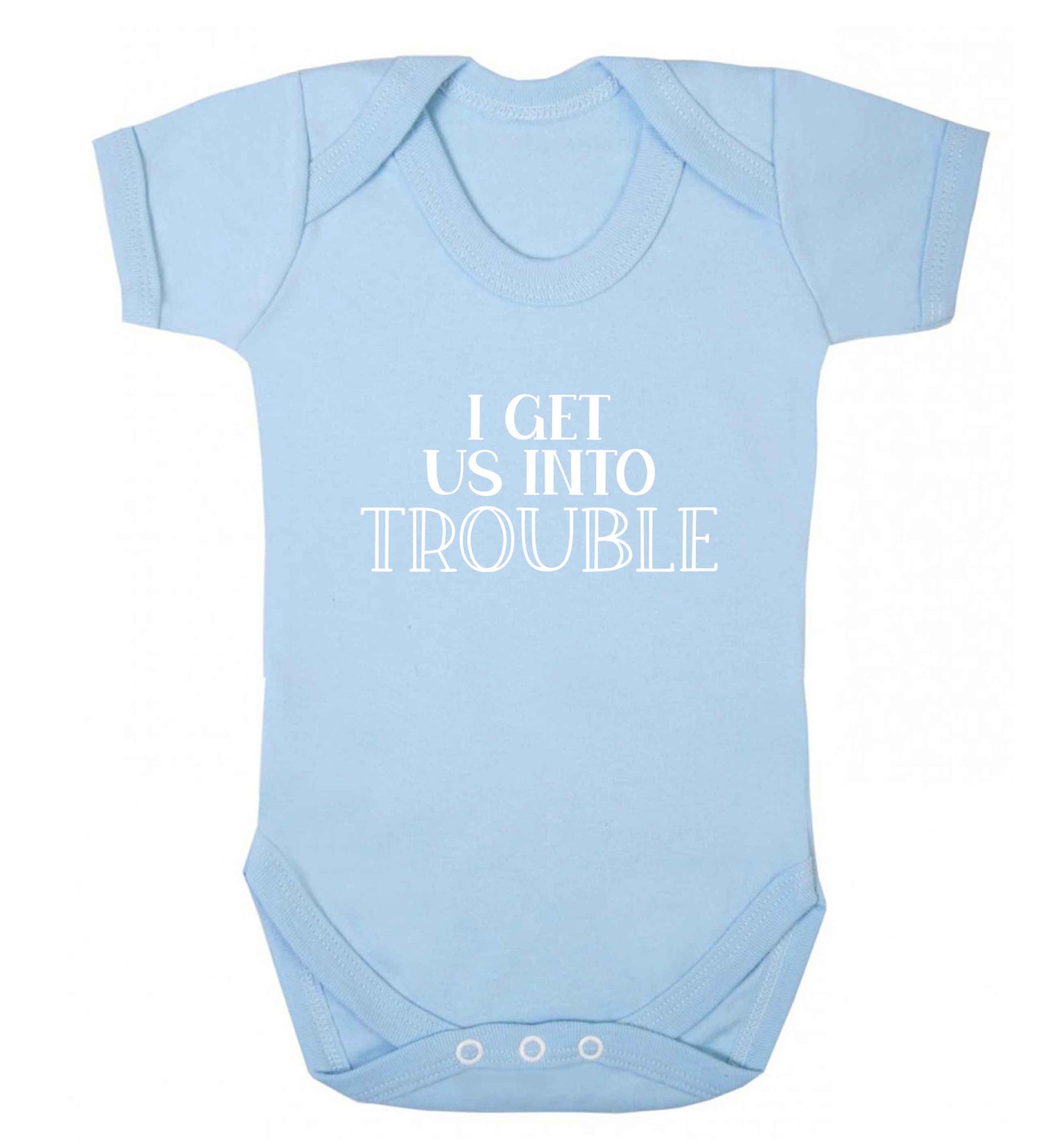 I get us into trouble baby vest pale blue 18-24 months
