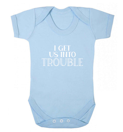 I get us into trouble baby vest pale blue 18-24 months