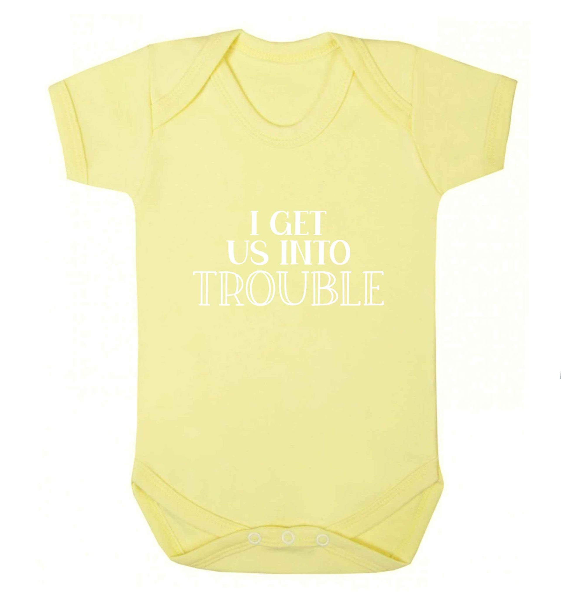 I get us into trouble baby vest pale yellow 18-24 months