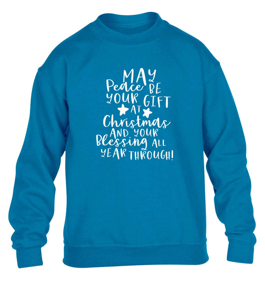 Peace be your Gift at Christmas Gift children's blue sweater 12-13 Years