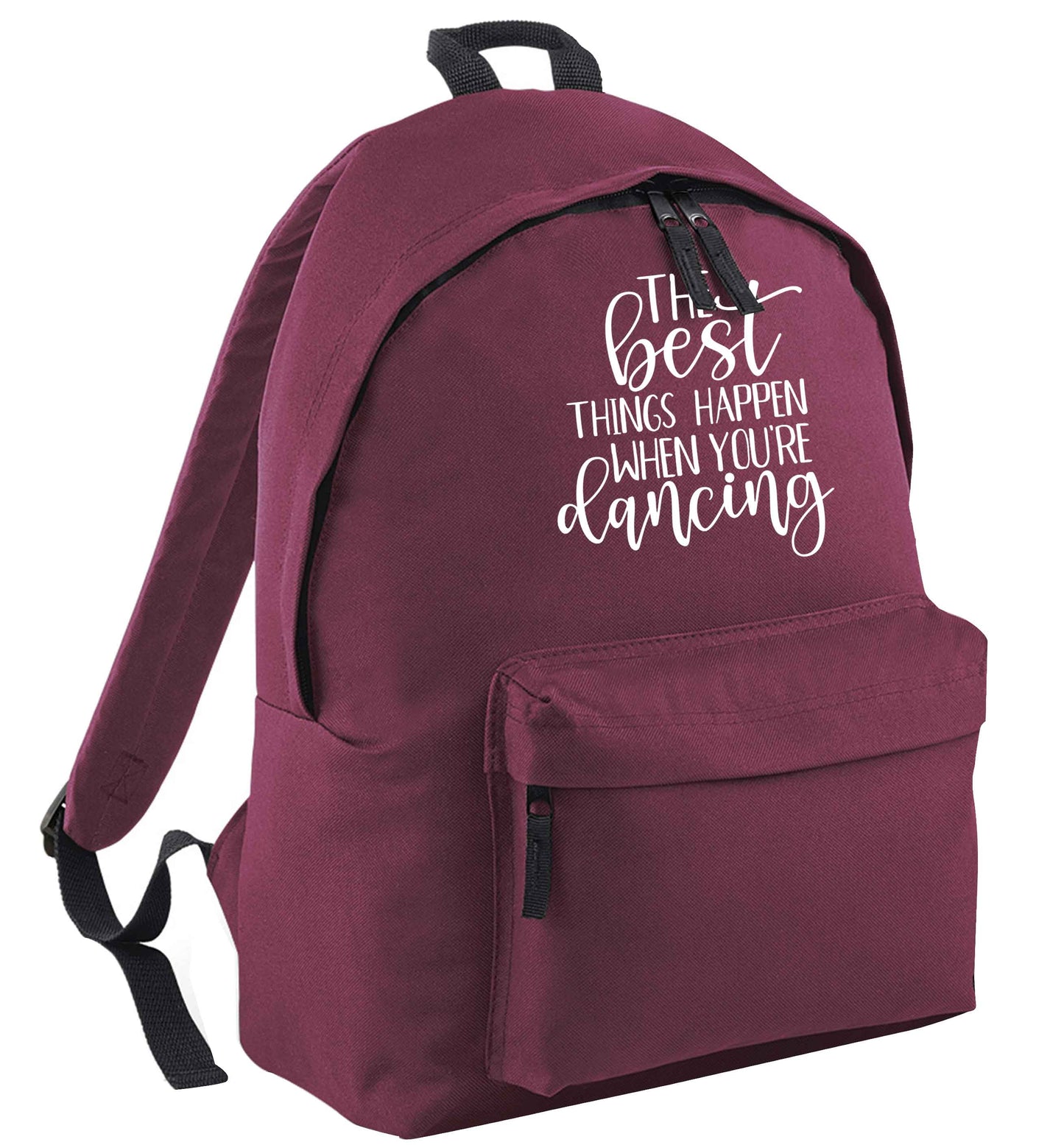 Best Things Happen Dancing maroon adults backpack