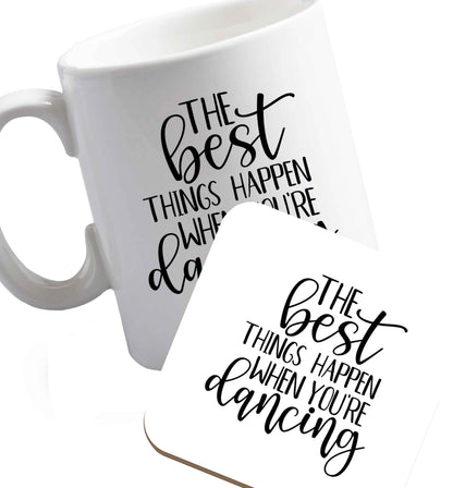 10 oz Favourite Type Pan Pancake ceramic mug and coaster set right handed