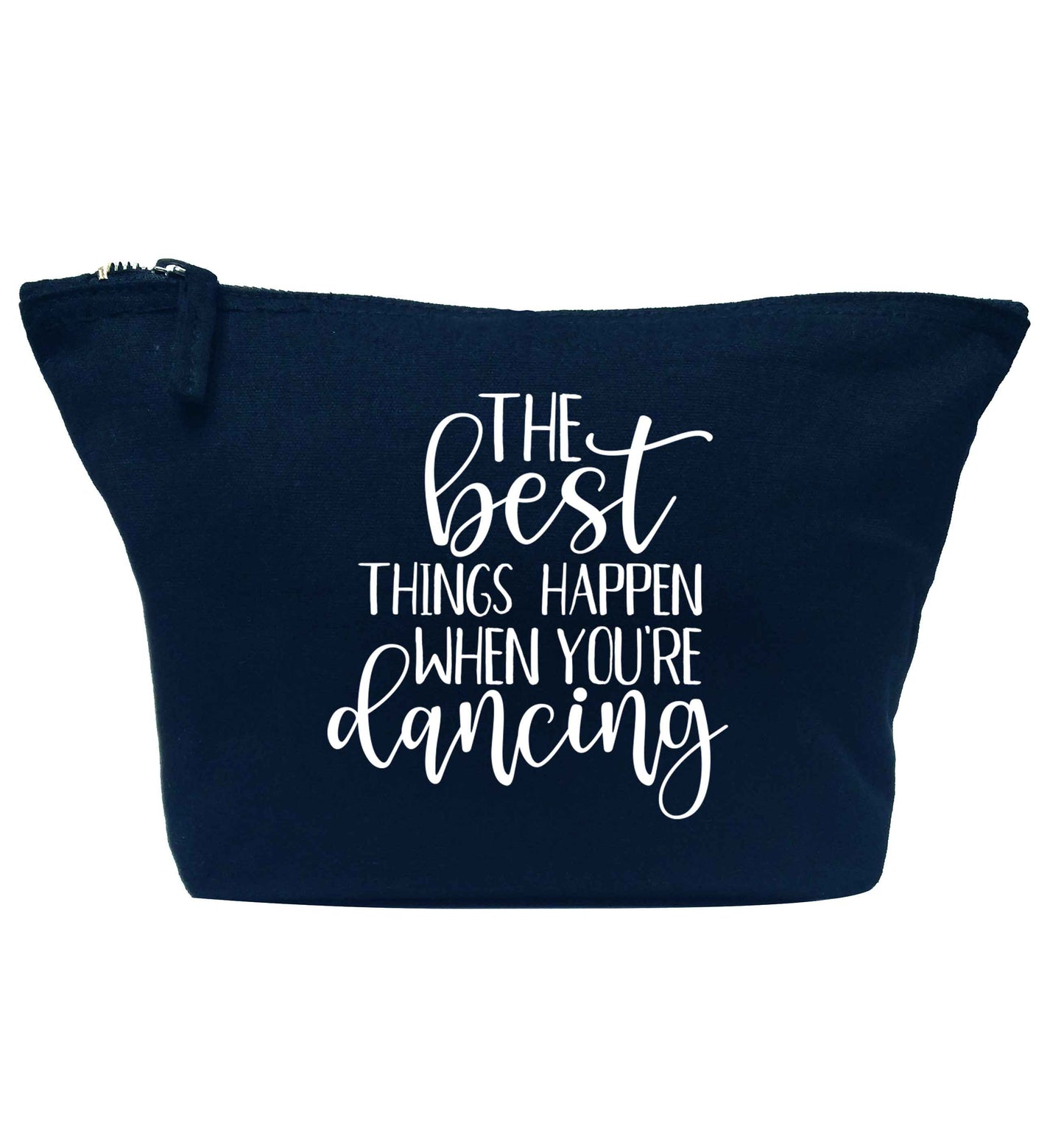 Best Things Happen Dancing navy makeup bag