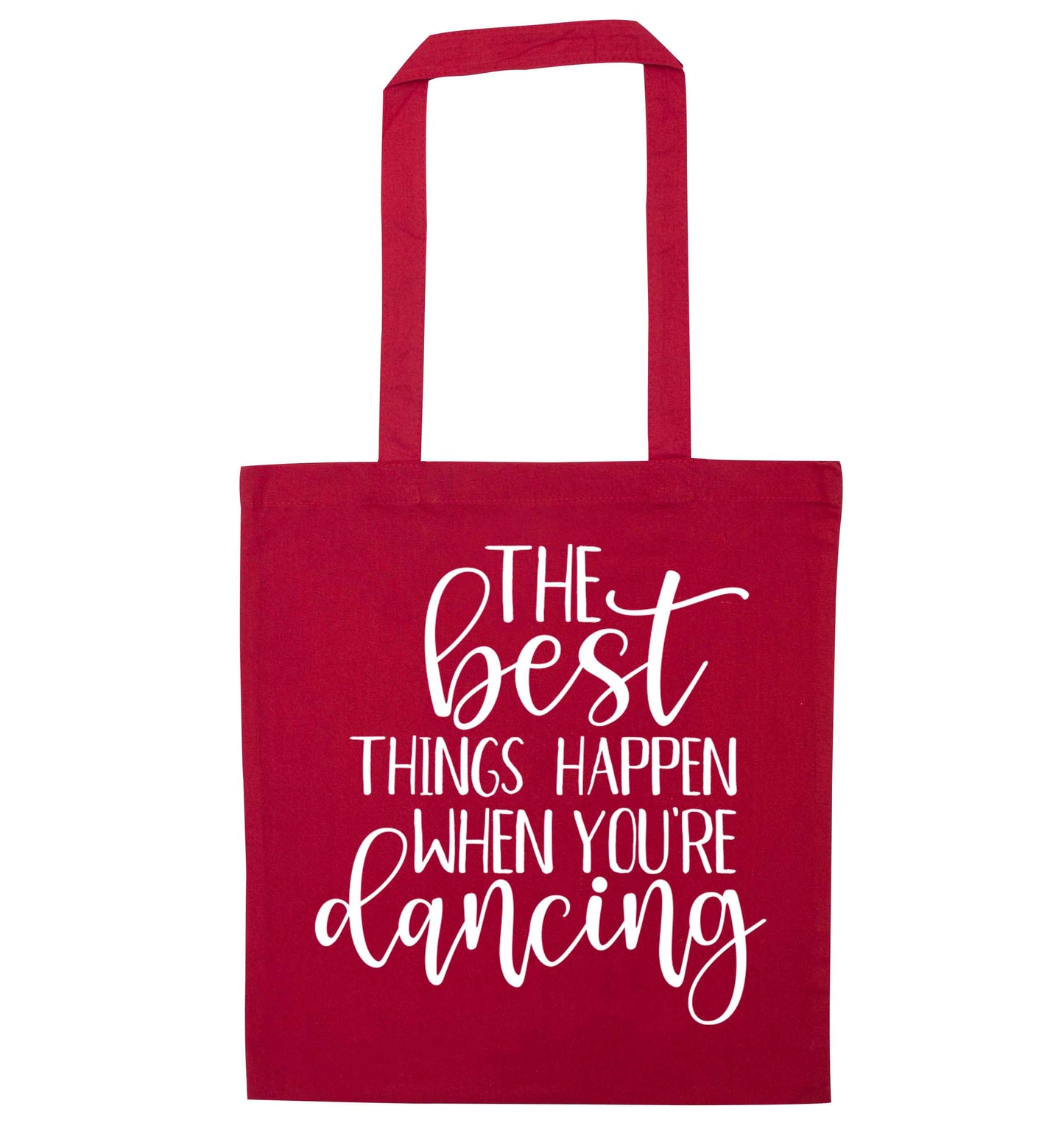 Best Things Happen Dancing red tote bag