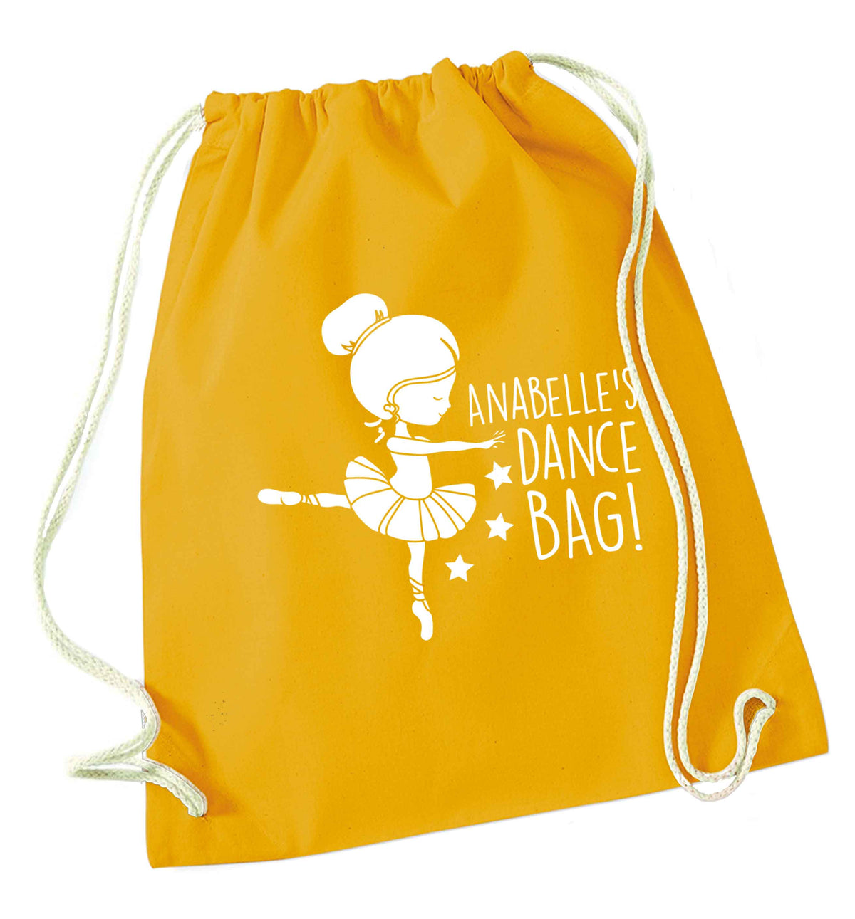 Personalised Ballet Dance Bag mustard drawstring bag