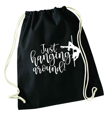 Best Things Happen Dancing black drawstring bag