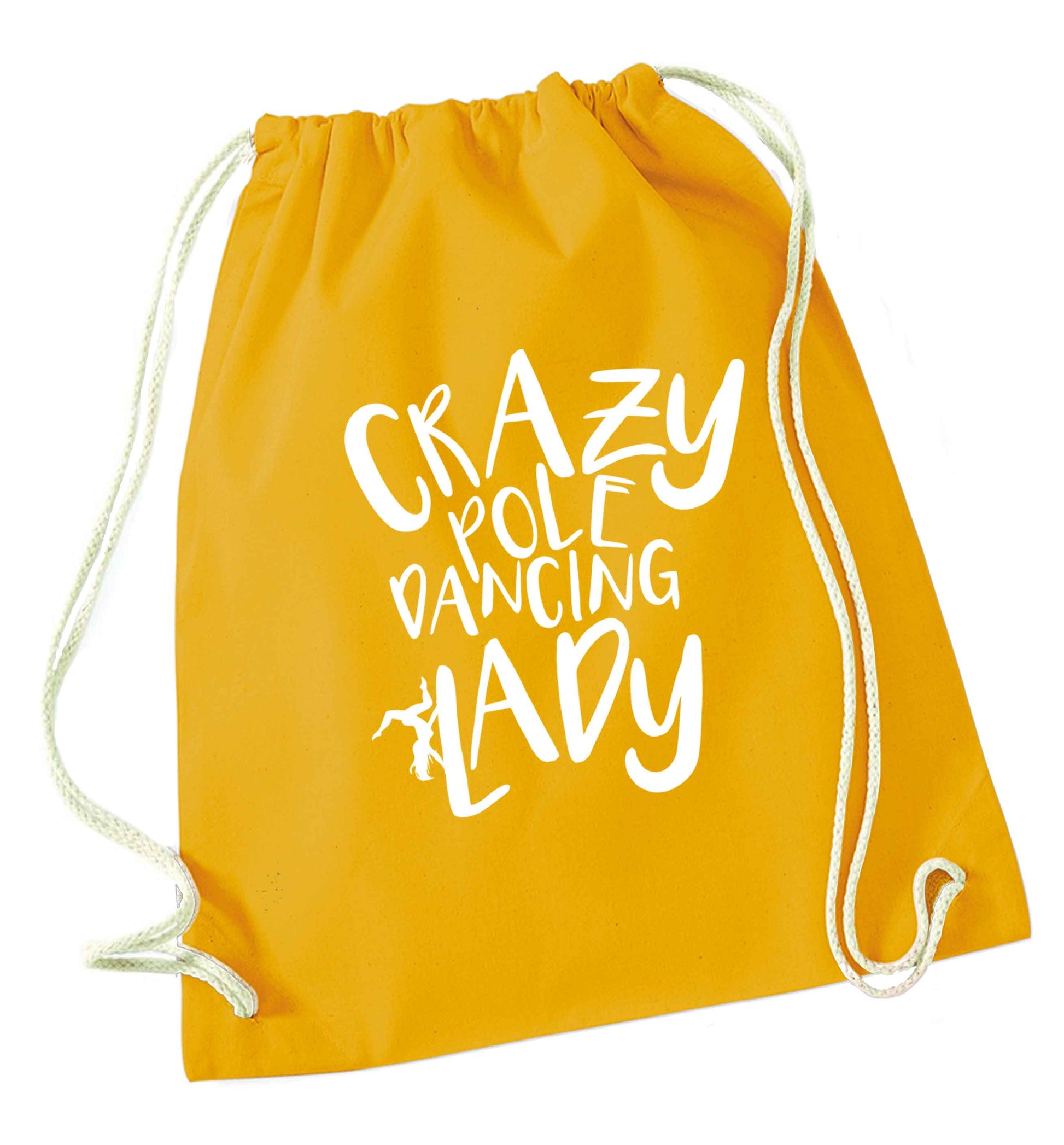 Best Things Happen Dancing mustard drawstring bag