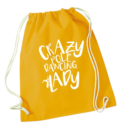 Best Things Happen Dancing mustard drawstring bag