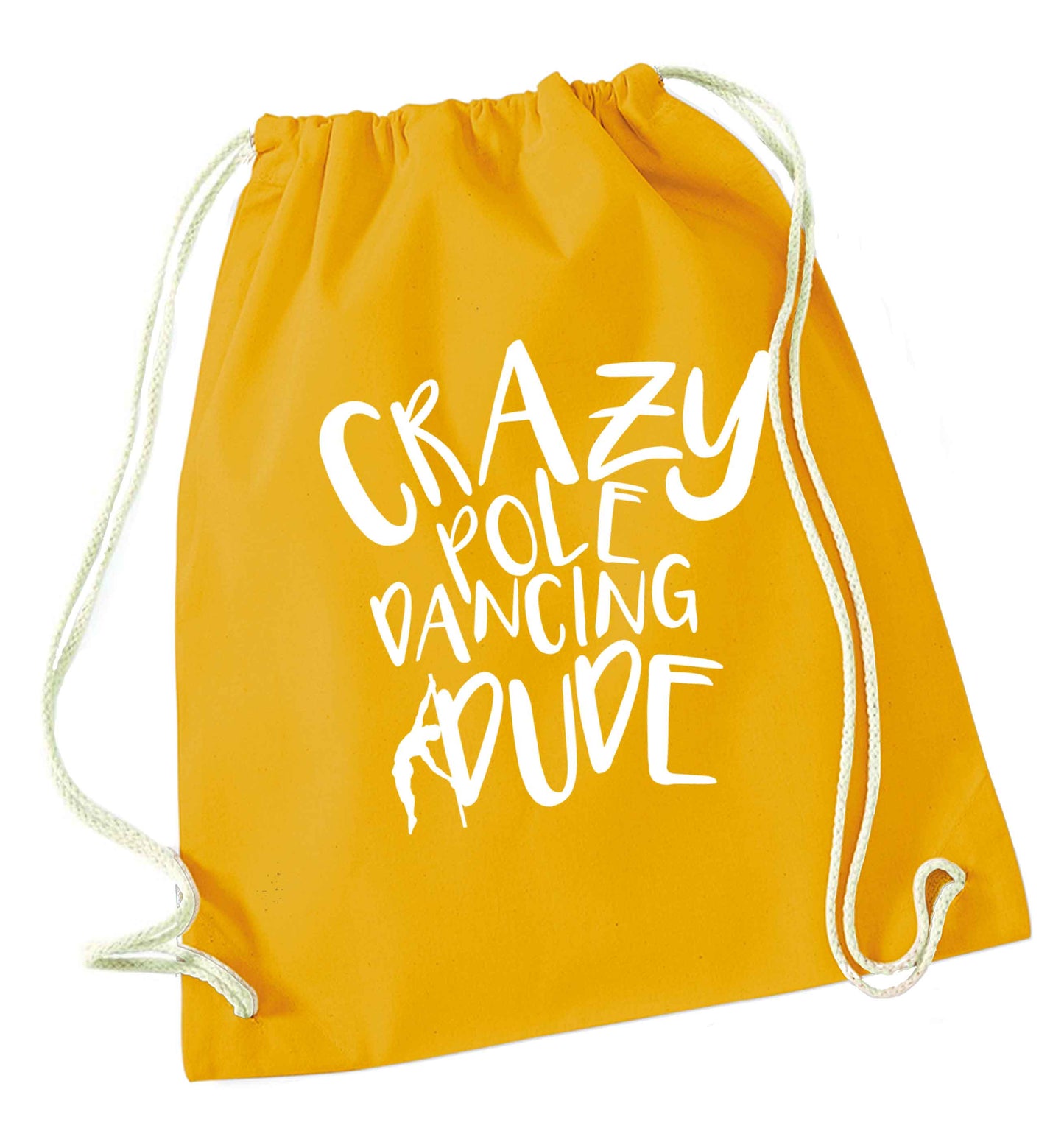 Best Things Happen Dancing mustard drawstring bag