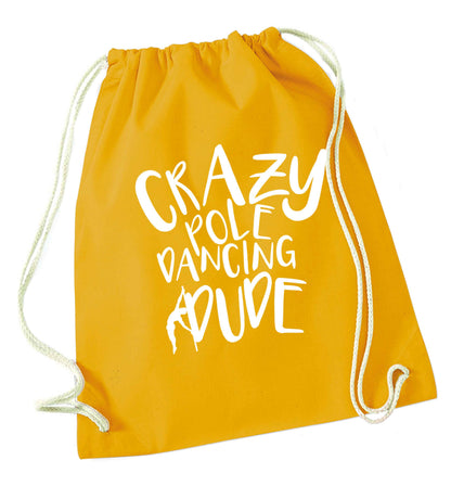 Best Things Happen Dancing mustard drawstring bag