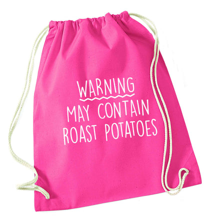 Warning may containg roast potatoes pink drawstring bag