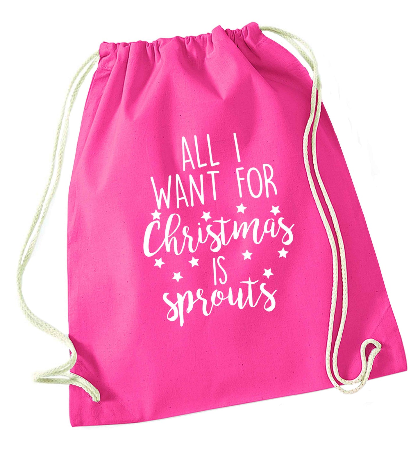 All I want for Christmas is sprouts pink drawstring bag