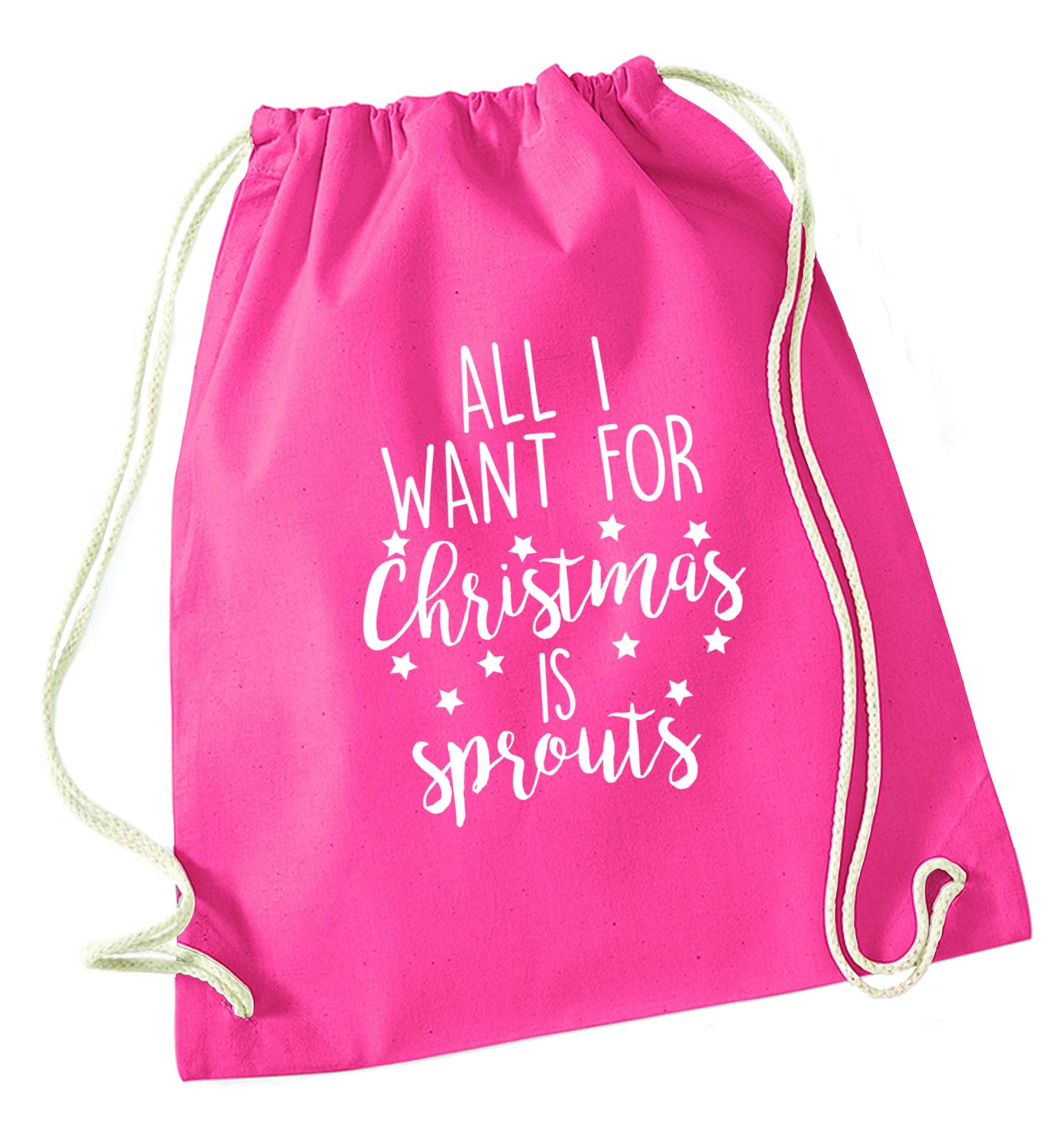 All I want for Christmas is sprouts pink drawstring bag