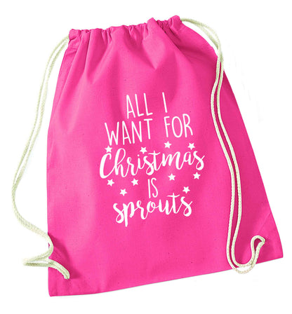 All I want for Christmas is sprouts pink drawstring bag