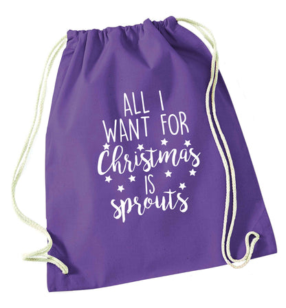 All I want for Christmas is sprouts purple drawstring bag